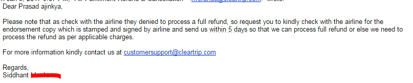 Jan 5th: Email from Cleartrip Team